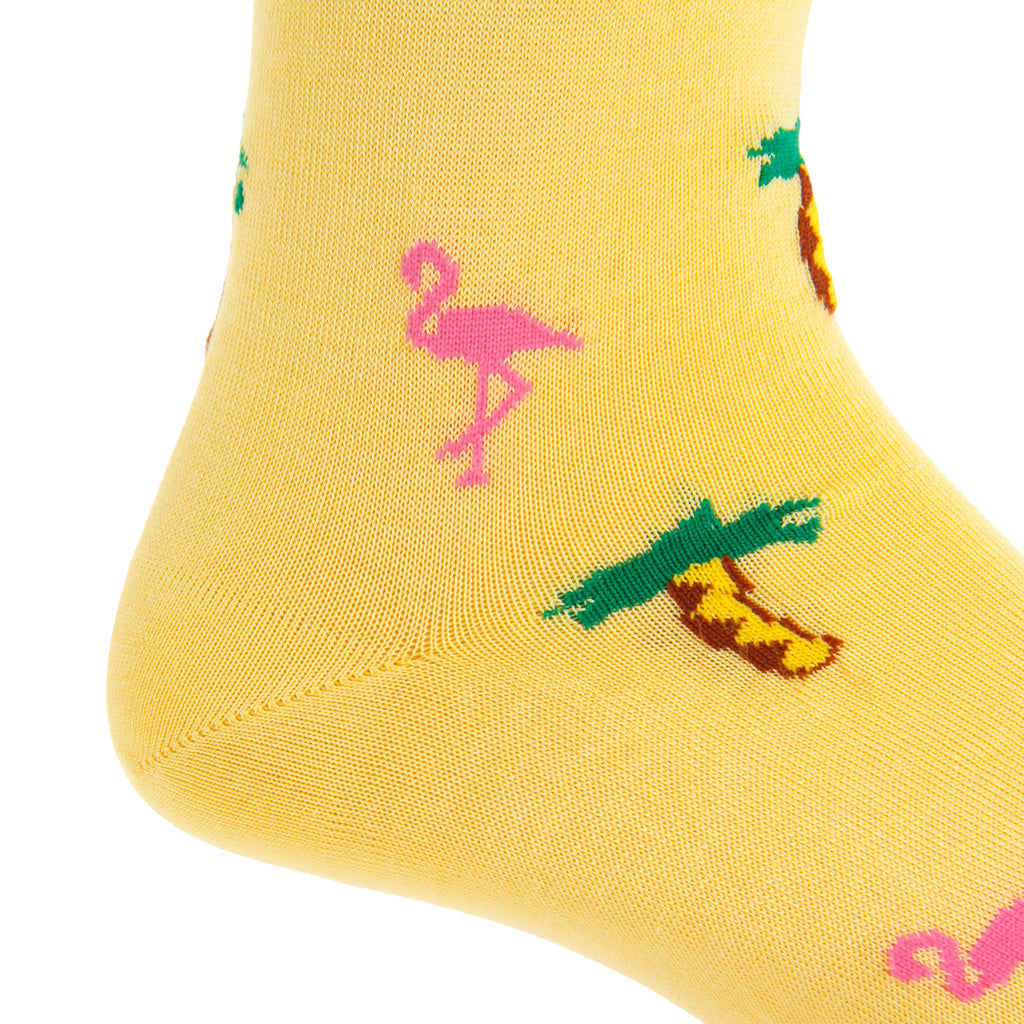 Lemon with Rose Flamingo and Palm Trees Cotton Over-the-Calf Sock