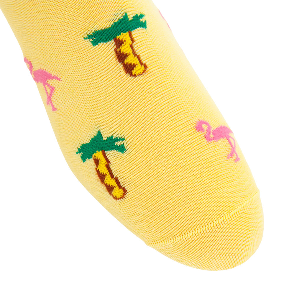 Lemon with Rose Flamingo and Palm Trees Cotton Over-the-Calf Sock