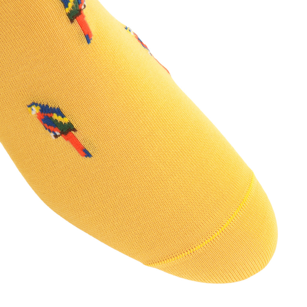Yellow with Parrots Fine Cotton Mid-Calf Sock