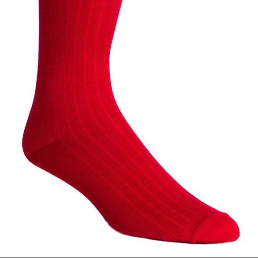 Red Solid Ribbed Fine Merino Wool Mid-Calf Sock
