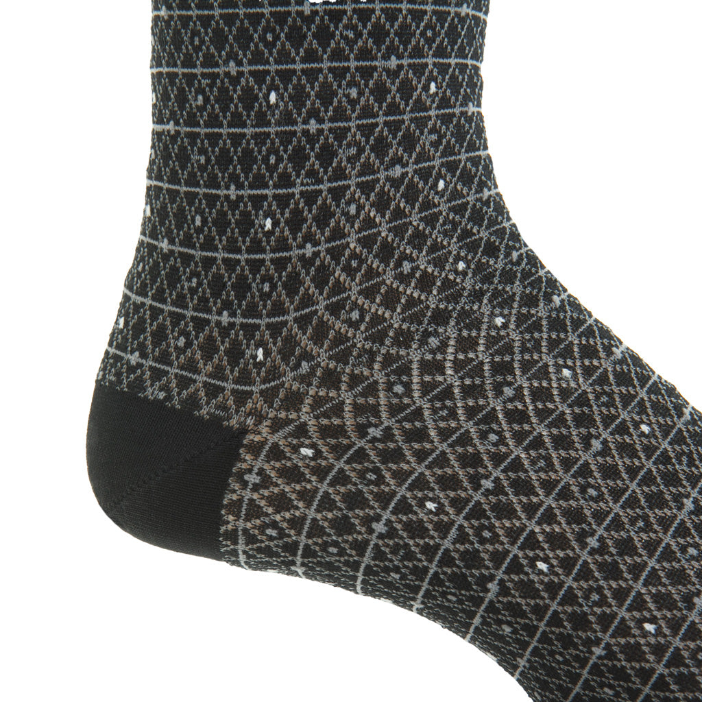Black with Steel Gray  and Ash Diamond Marquis Cotton Mid-Calf Sock