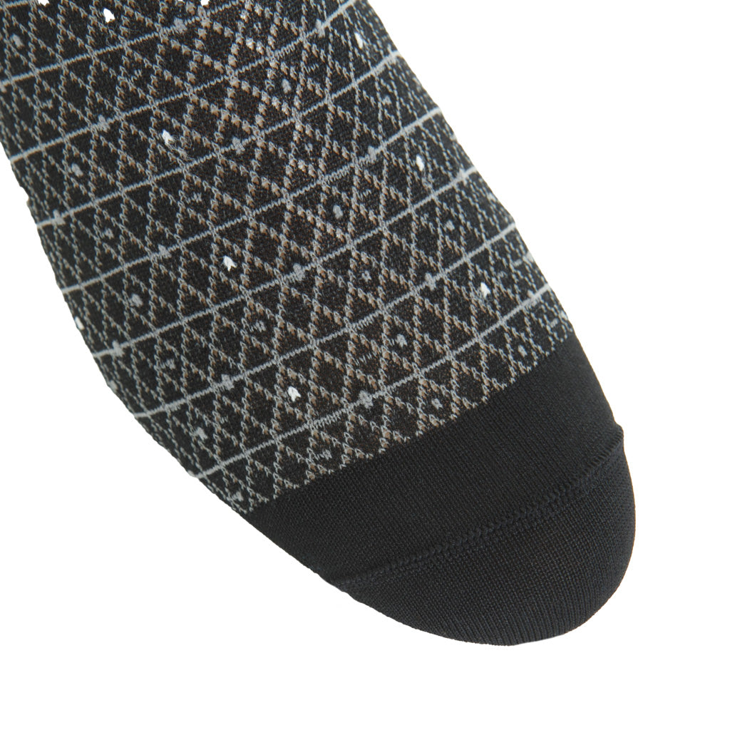 Black with Steel Gray and Ash Diamond Marquis Cotton Over-the-Calf Sock