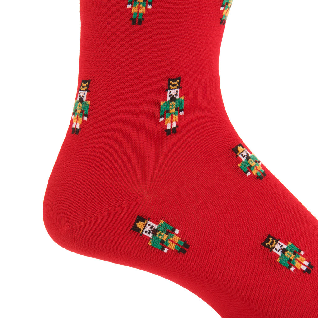 Red with Green &amp; Gold Nutcracker Cotton Mid-Calf Sock
