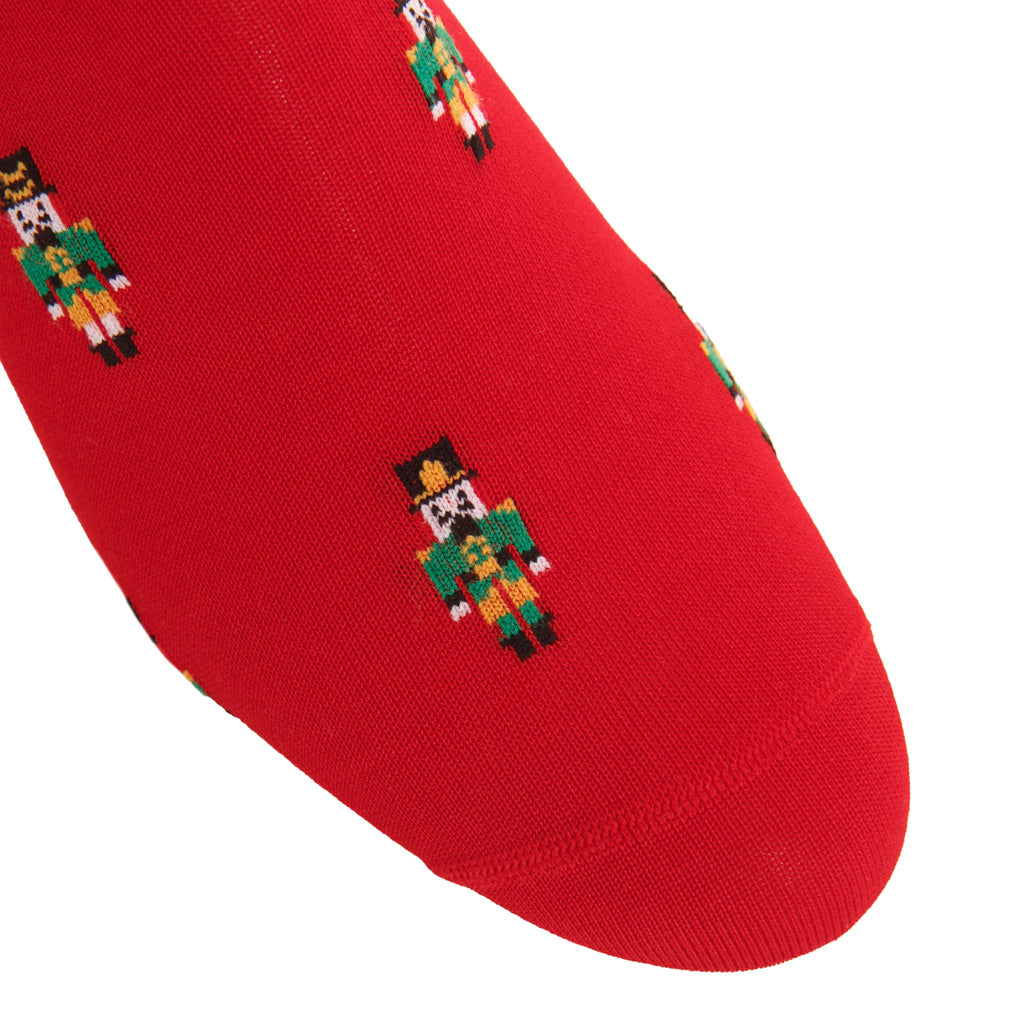 Red with Green &amp; Gold Nutcracker Cotton Over-the-Calf Sock