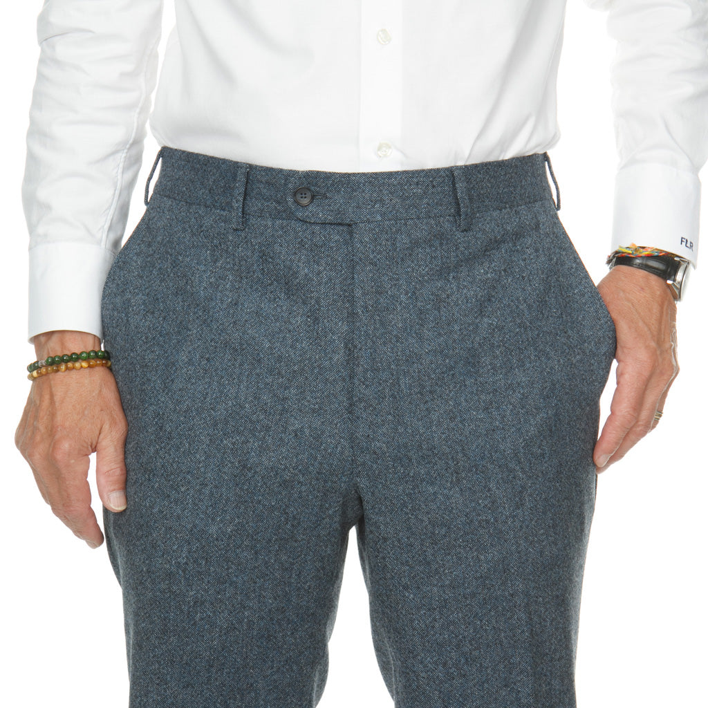 Classic Fit Blue 100% Lambswool Donegal Trouser