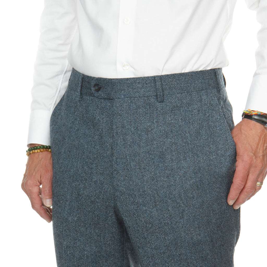 Classic Fit Blue 100% Lambswool Donegal Trouser