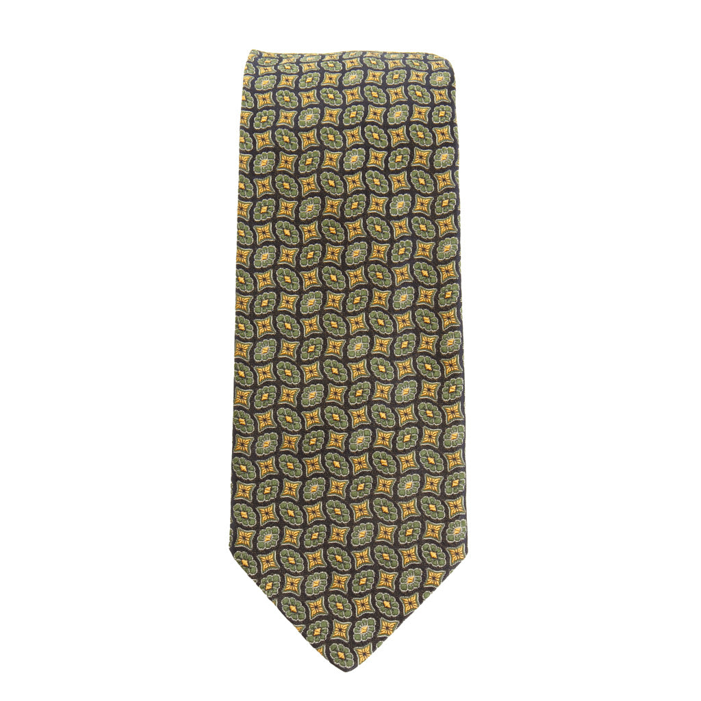 Green with Gold Neat Silk Necktie
