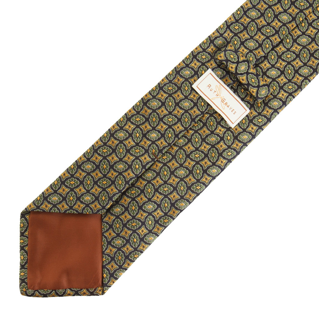 Green with Gold Neat Silk Necktie