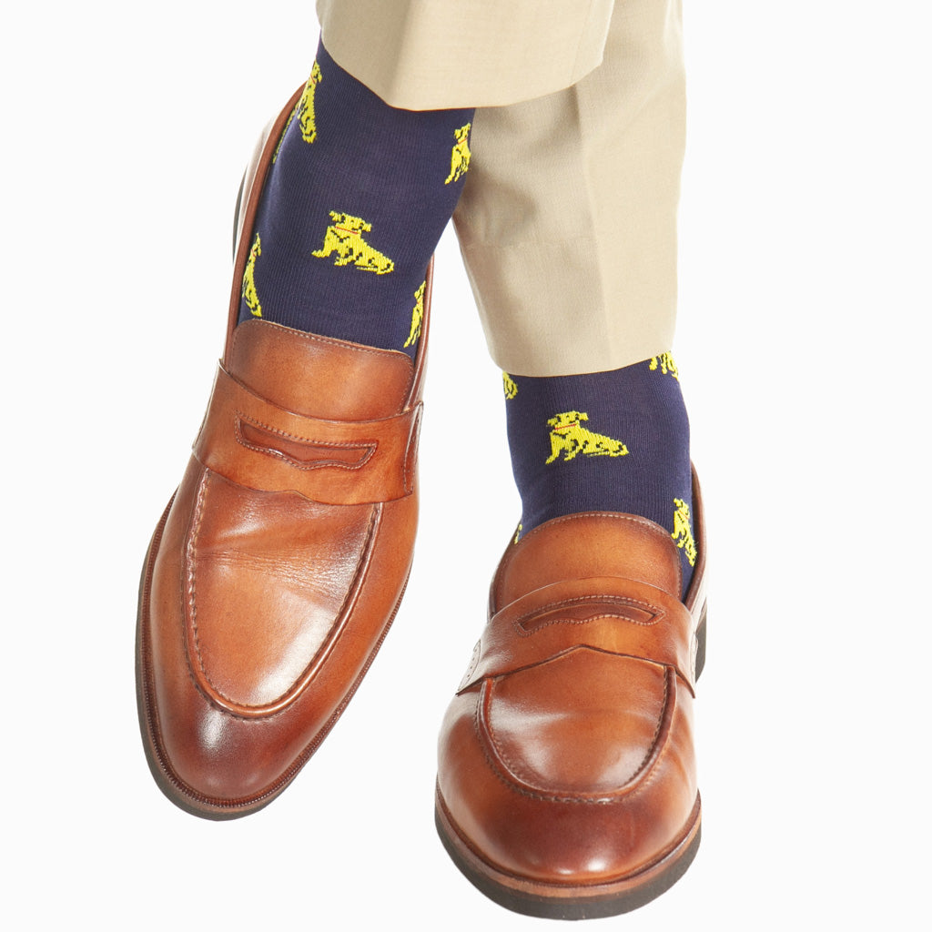 Classic Navy with Saffron & Red Collar Retriever Dog Cotton Sock Linked Toe OTC Classic Navy with Saffron & Red Collar Retriever Dog Cotton Sock Linked Toe OTC