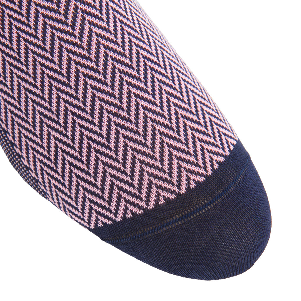 Classic Navy with Pink Herringbone Cotton Over-the-Calf Sock