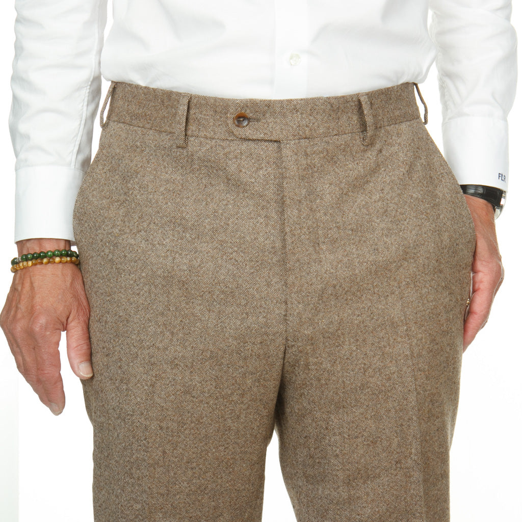 Trim Fit Light Brown 100% Lambswool Donegal Trouser