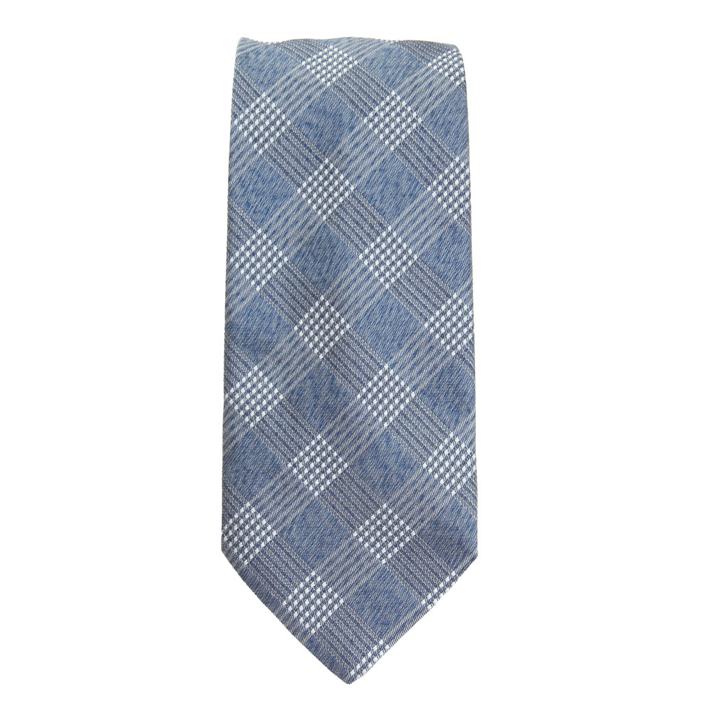 Blue Melange Plaid Silk Necktie