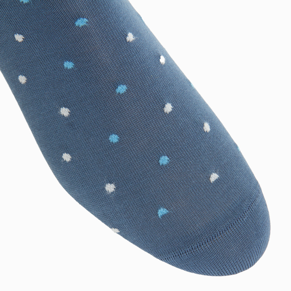 Indigo Blue with Sky Blue and Ash Dot Cotton Over-the-Calf Sock
