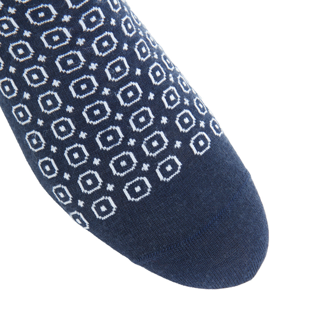 Dress Navy with White Neats Fine Merino Wool Mid-Calf Sock