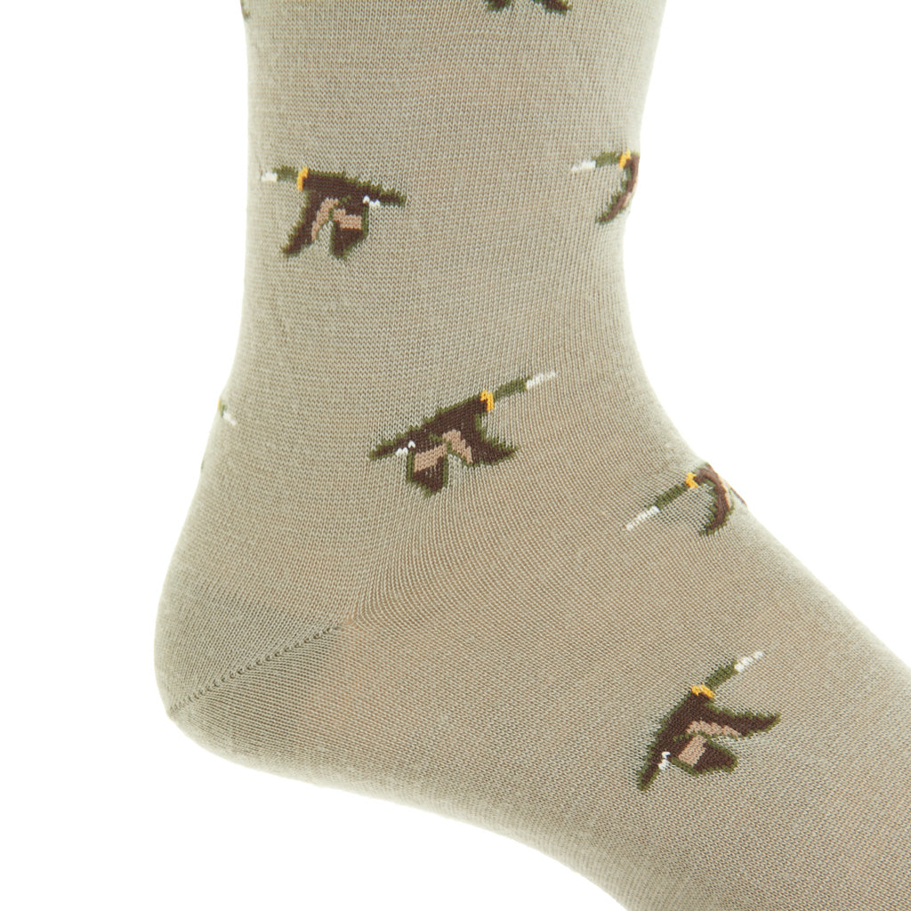 Taupe with Mallard Fine Merino Wool Mid-Calf Sock