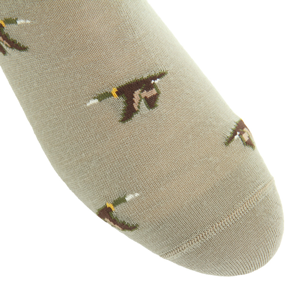 Taupe with Mallard Fine Merino Wool Mid-Calf Sock