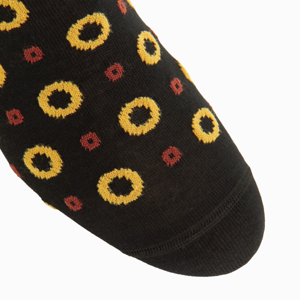 Black with Gold and Whiskey Lifesaver Mercerized Cotton Over-the-Calf Sock