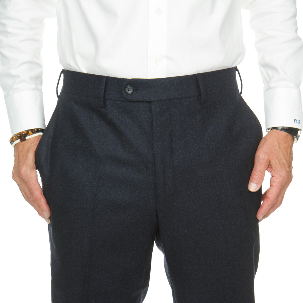 Classic Fit Navy 100% Merino Wool Flannel Trouser
