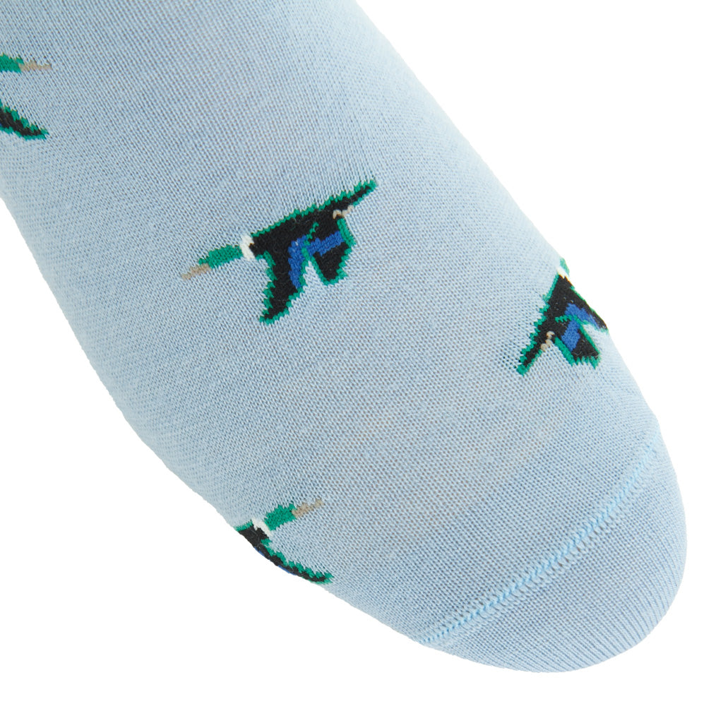 Sky Blue with Mallards Fine Merino Wool Over-the-Calf Sock