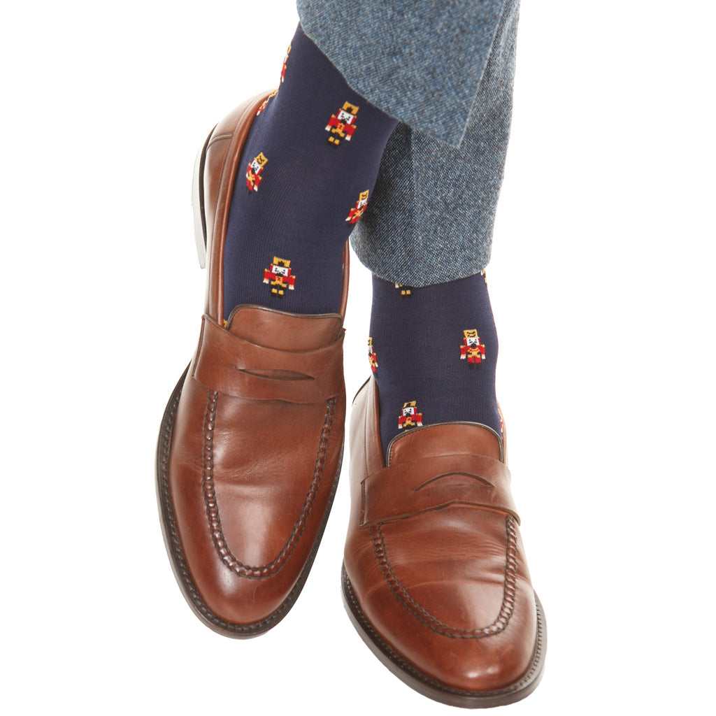 Classic Navy with Red &amp; Gold Nutcracker Cotton Mid-Calf Sock