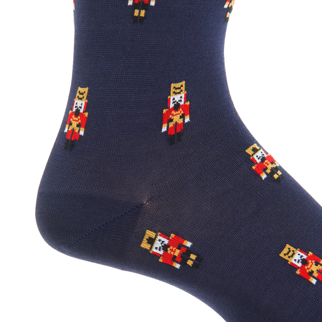 Classic Navy with Red &amp; Gold Nutcracker Cotton Mid-Calf Sock