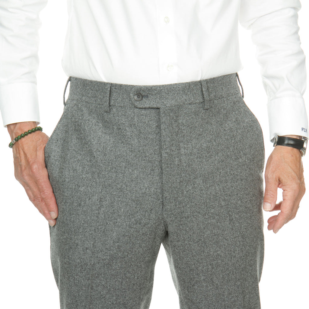 Classic Fit Heather Gray 100% Merino Wool Flannel Trouser