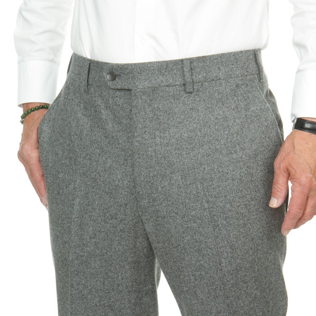 Trim Fit Heather Gray 100% Fine Merino Wool Flannel Trouser