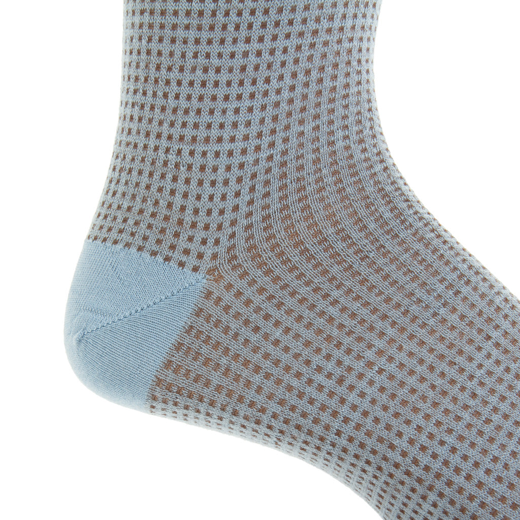 Sky Blue with Mushroom Grenadine Fine Merino Wool Mid-Calf Sock