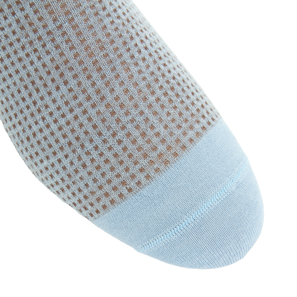 Sky Blue with Mushroom Grenadine Fine Merino Wool Mid-Calf Sock