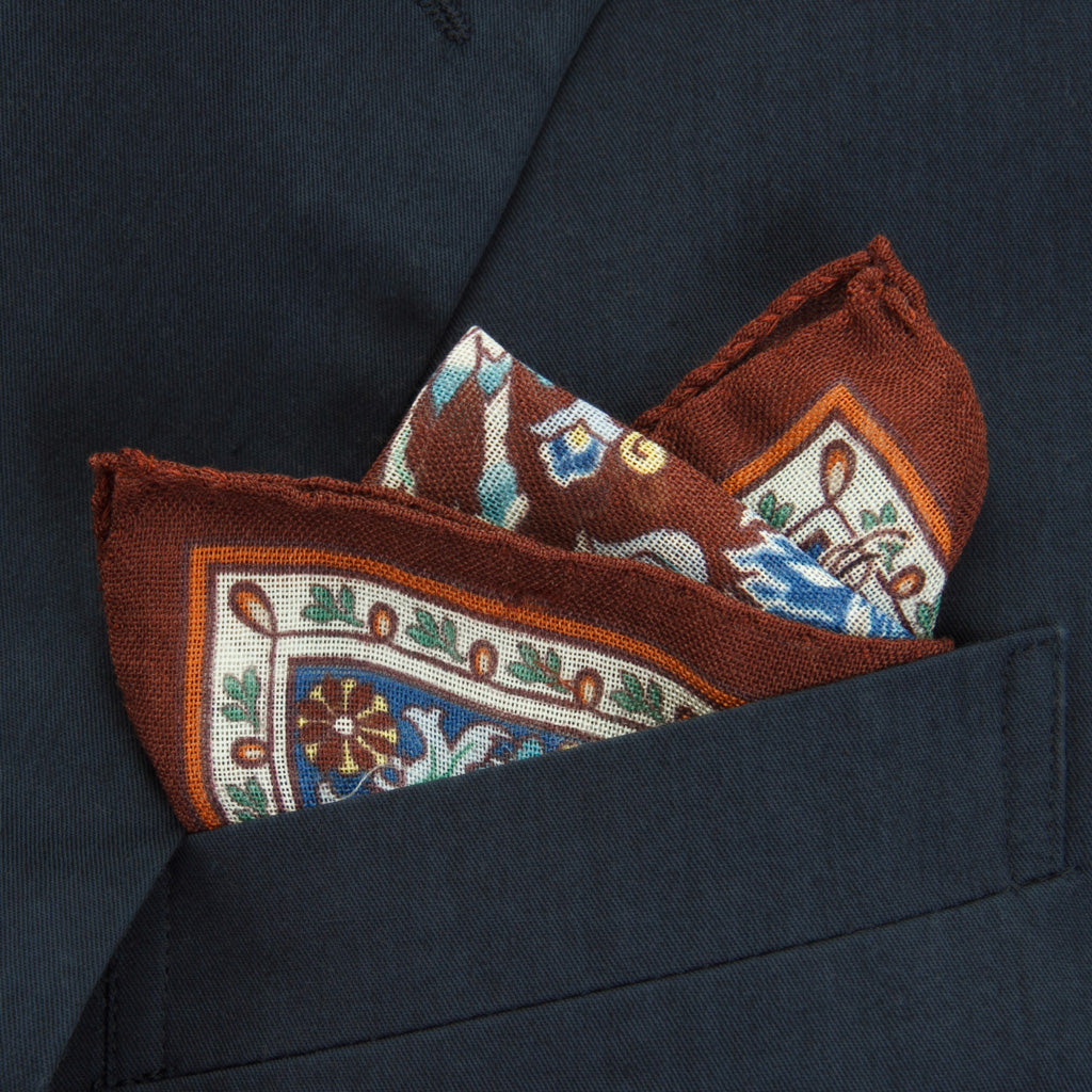 Rust Vintage Floral Pocket Square