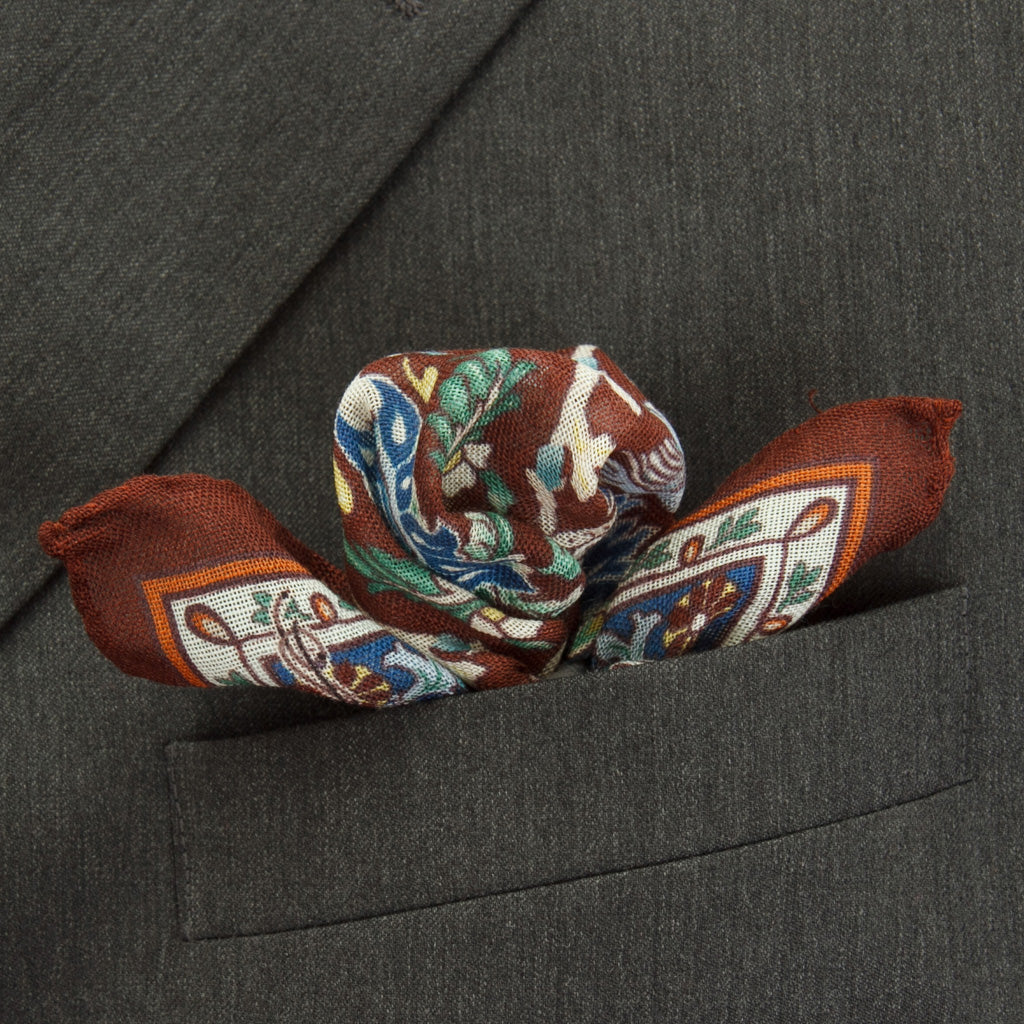 Rust Vintage Floral Pocket Square
