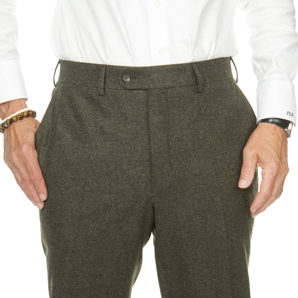 Trim Fit Forest Green 100% Merino Wool Flannel Trouser