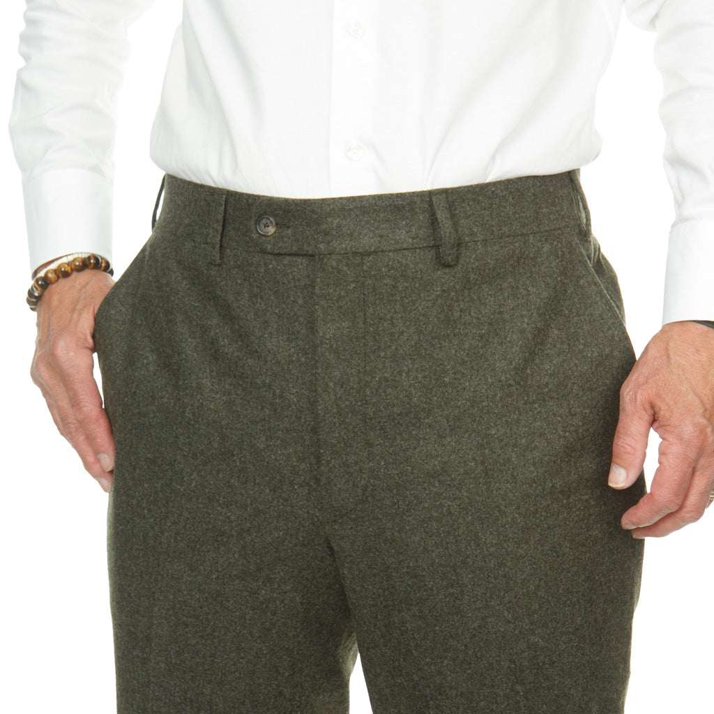 Trim Fit Forest Green 100% Merino Wool Flannel Trouser