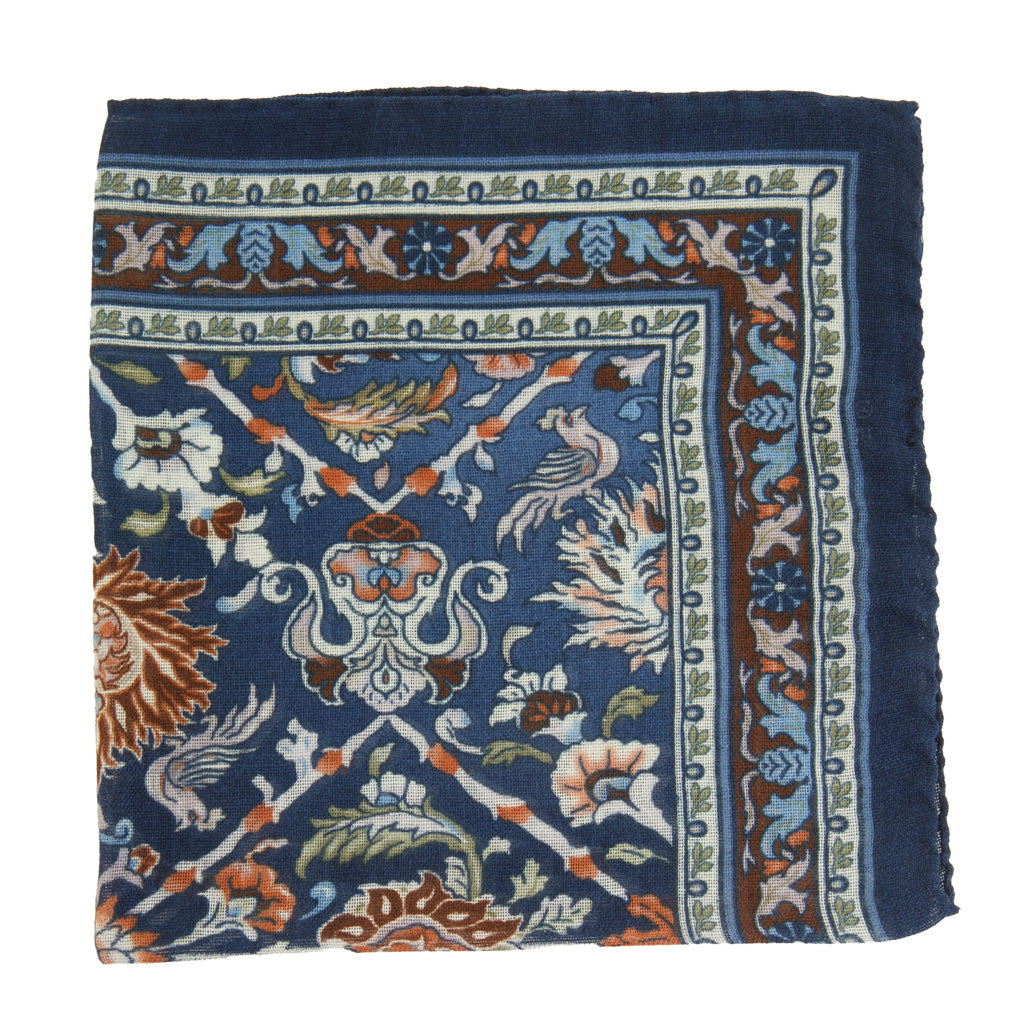 Navy Blue Vintage Floral Pocket Square