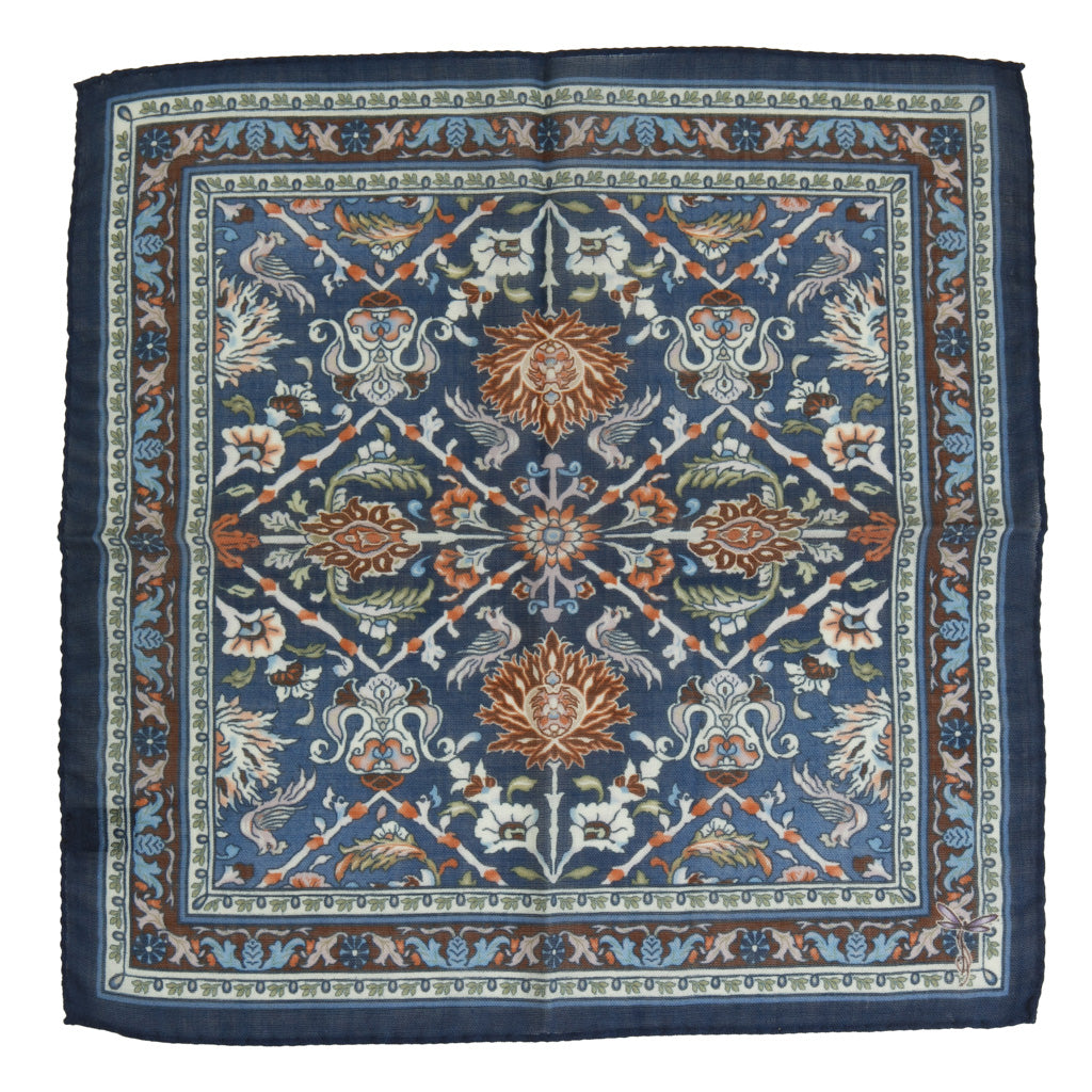 Navy Blue Vintage Floral Pocket Square