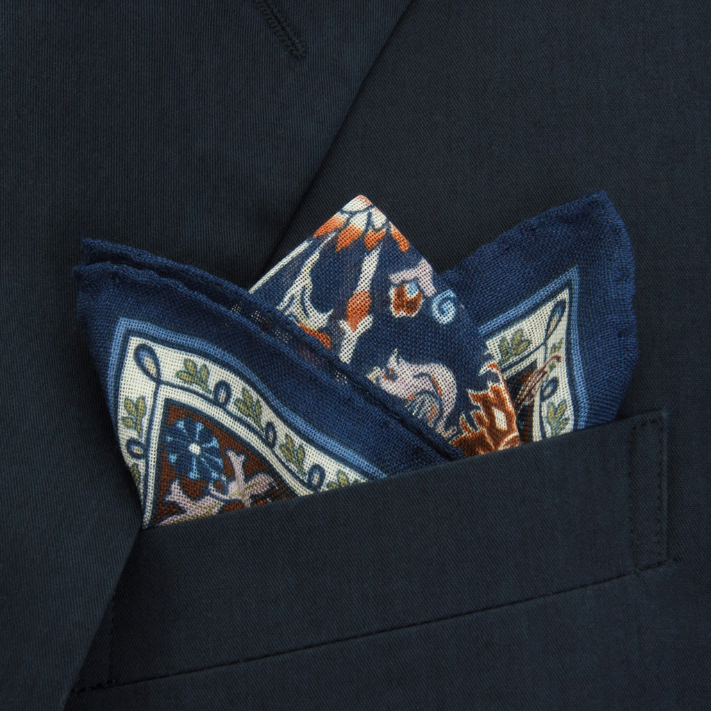 Navy Blue Vintage Floral Pocket Square