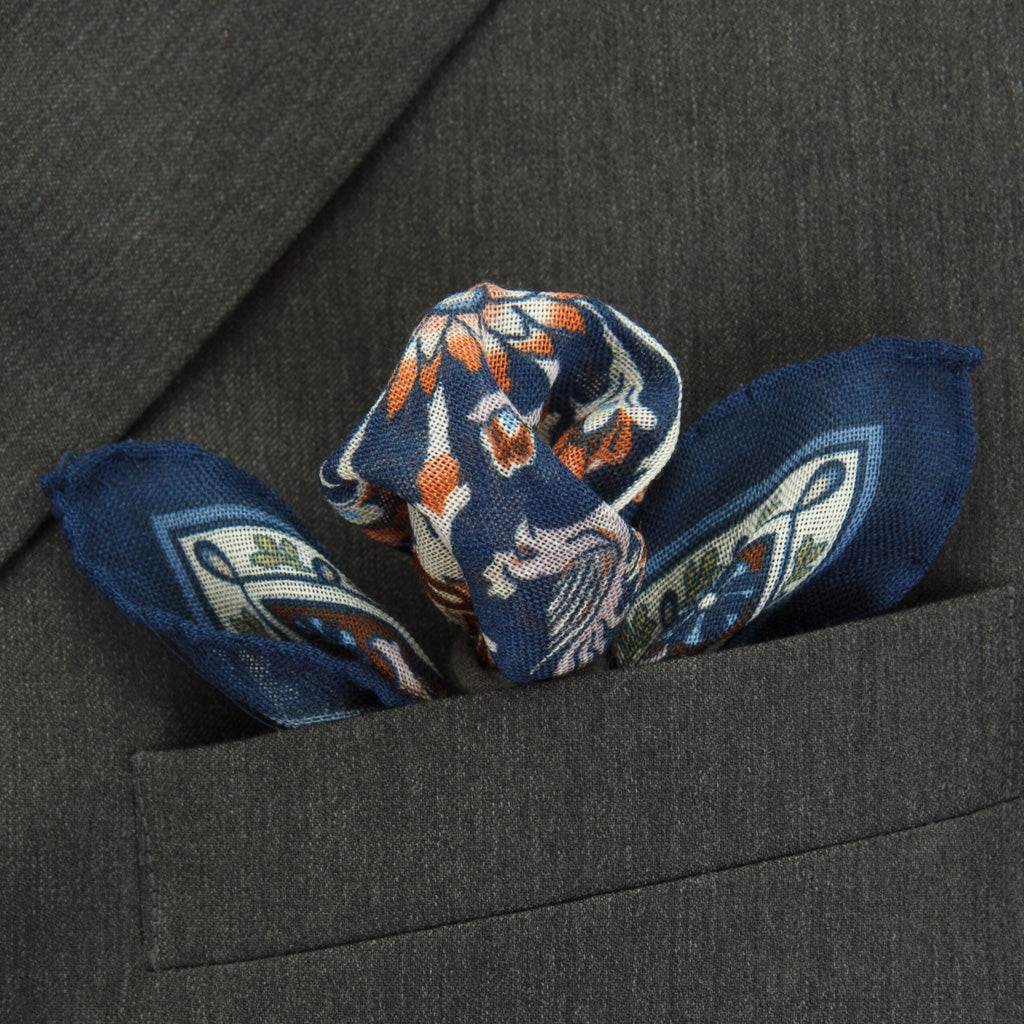 Navy Blue Vintage Floral Pocket Square