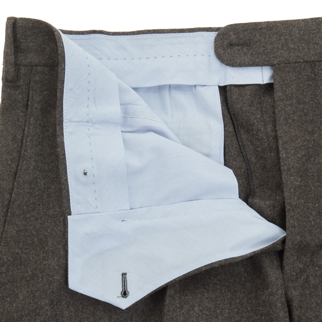 Classic Fit Dark Brown 100% Merino Wool Flannel Trouser
