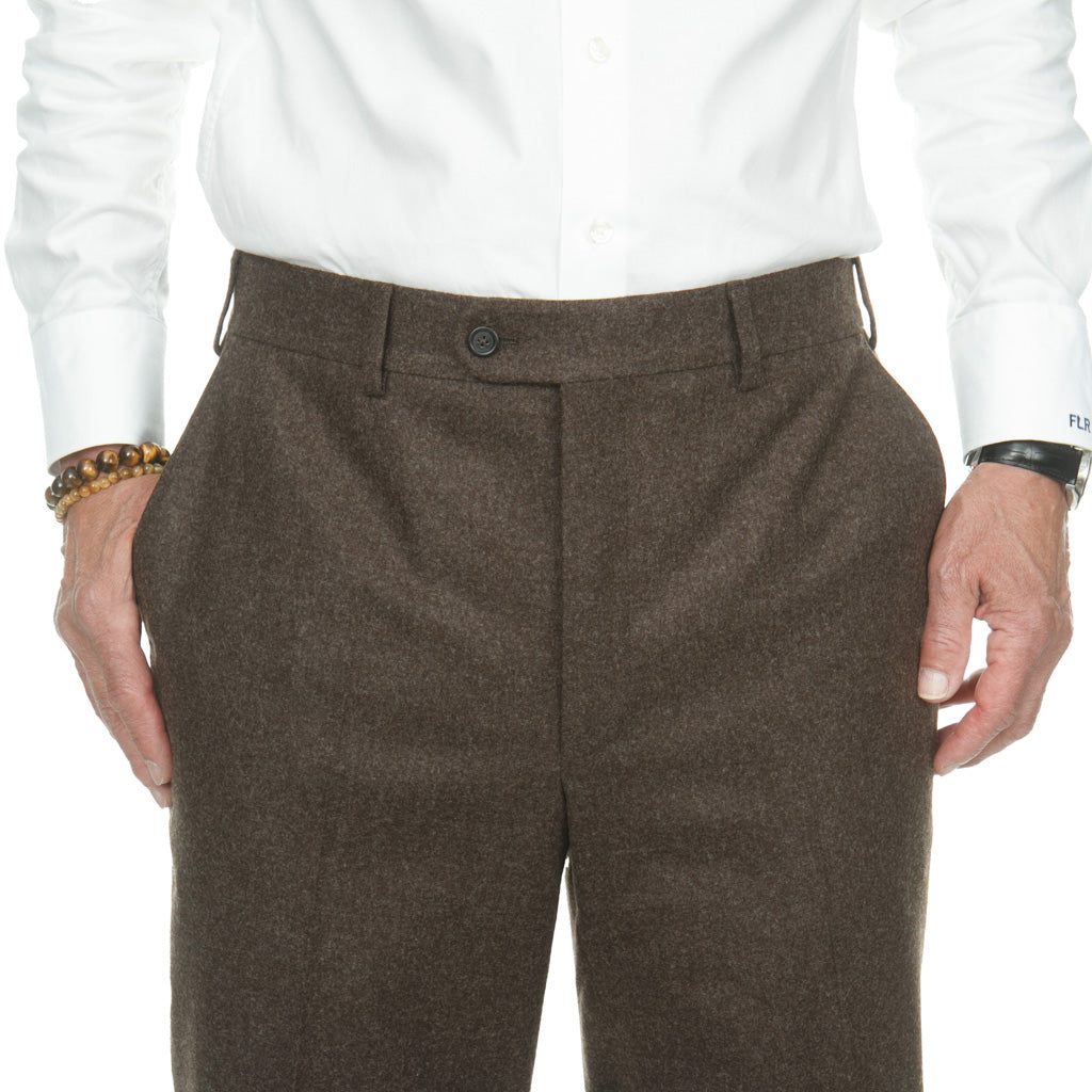 Classic Fit Dark Brown 100% Merino Wool Flannel Trouser