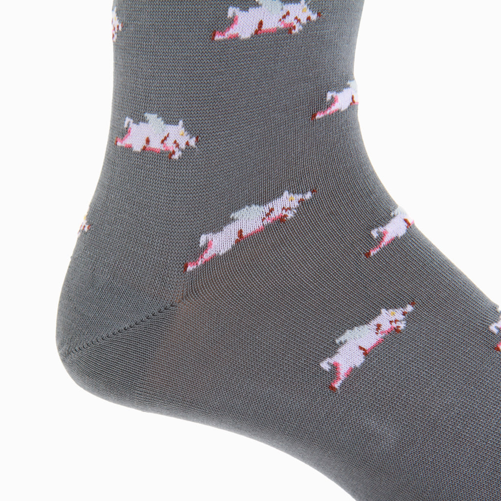 Steel Gray with Flying Pigs Cotton Over-the-Calf Sock