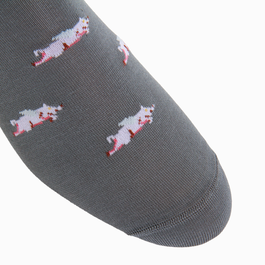 Steel Gray with Flying Pigs Cotton Over-the-Calf Sock
