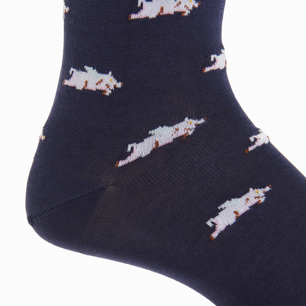 Classic Navy with Flying Pigs Cotton Over-the-Calf Sock