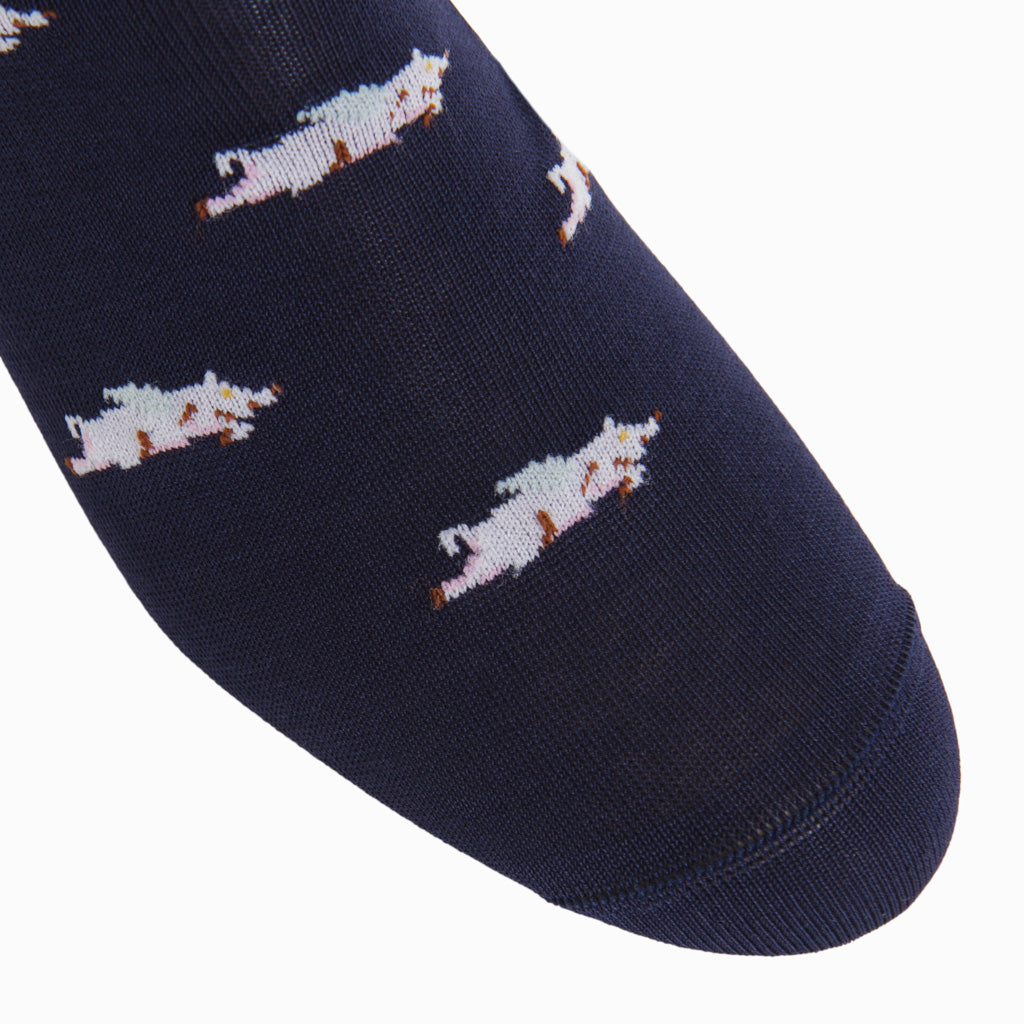 Classic Navy with Flying Pigs Cotton Over-the-Calf Sock