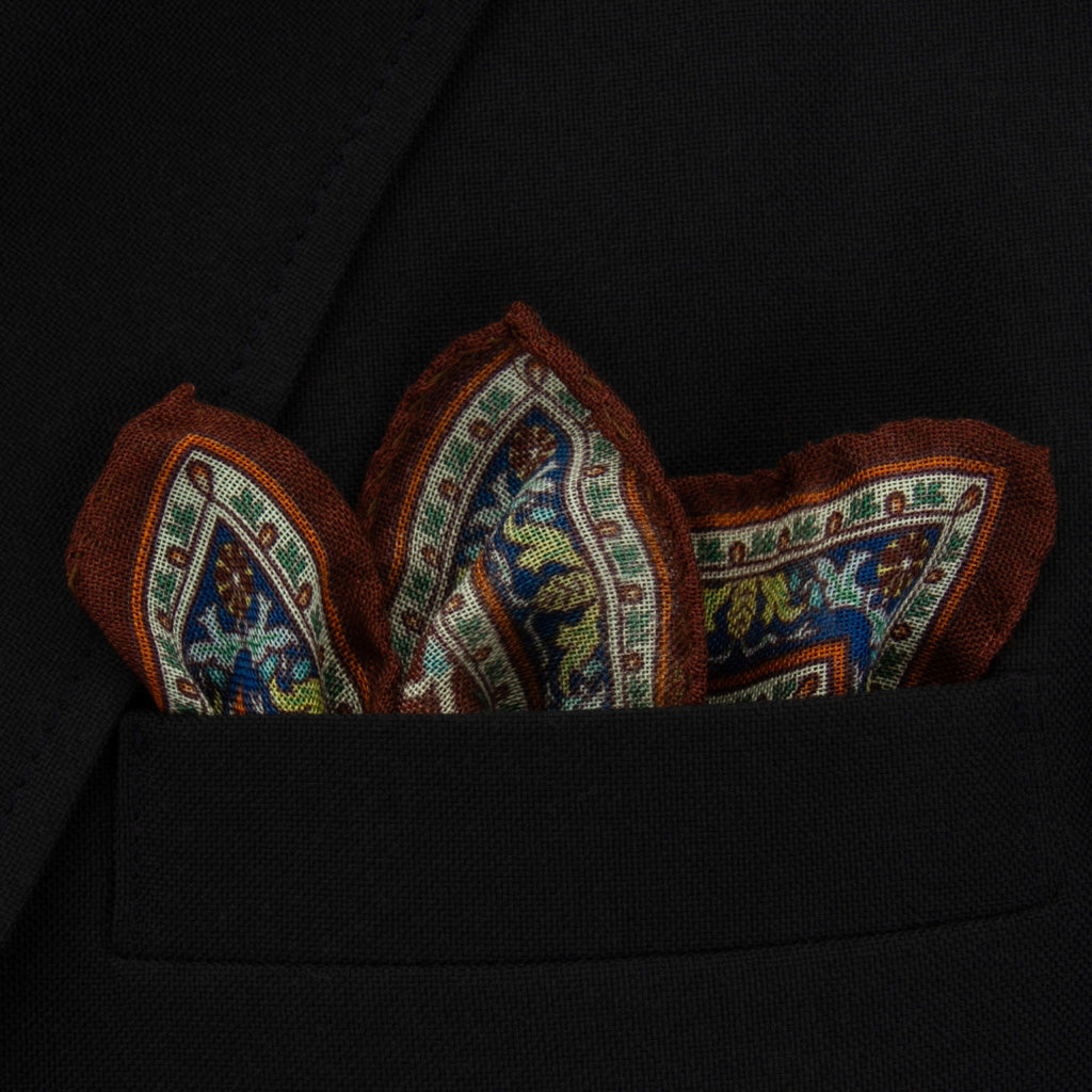 Flowering with Copper and Blue Silk and Wool Pocket Square