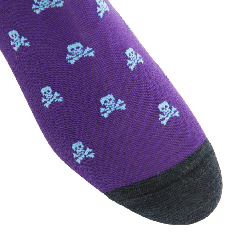Purple with Sky Blue Skull and Cross Bones Cotton Over-the-Calf Sock