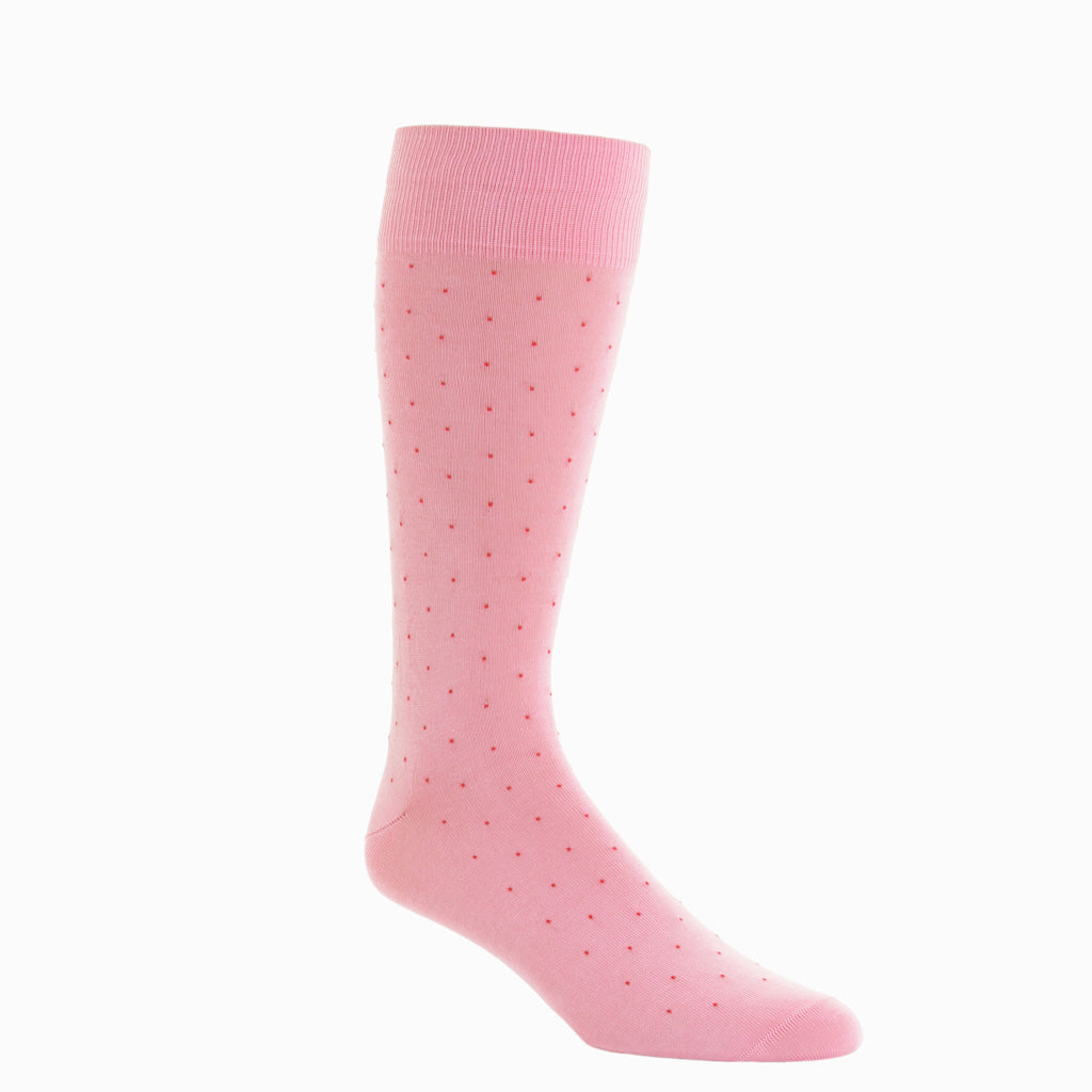 Pink with Red Orange Pin Dot Cotton Mid-Calf Sock