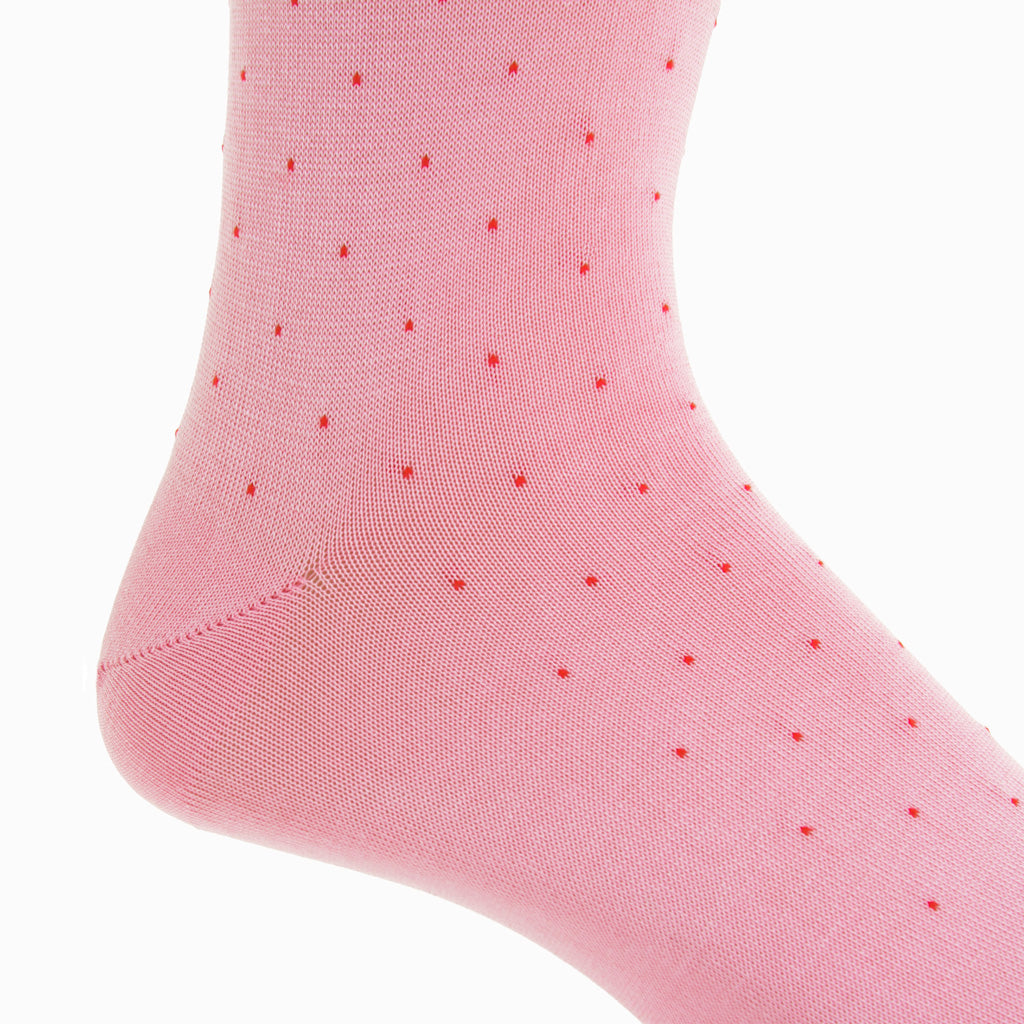 Pink with Red Orange Pin Dot Cotton Over-the-Calf Sock