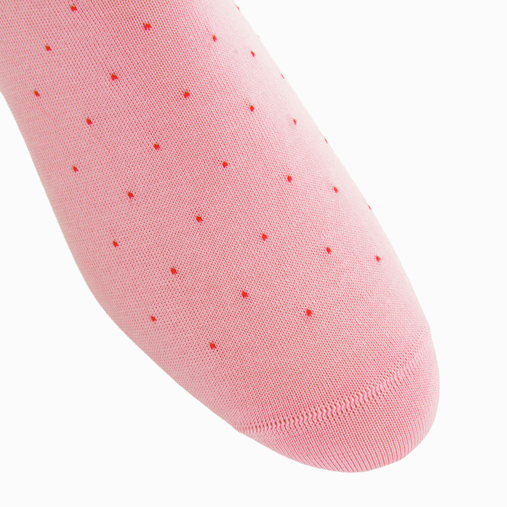 Pink with Red Orange Pin Dot Cotton Over-the-Calf Sock