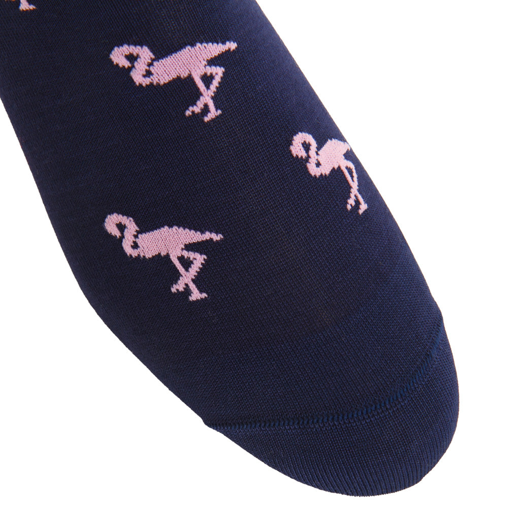 Classic Navy with Pink Flamingo Cotton Mid-Calf Sock