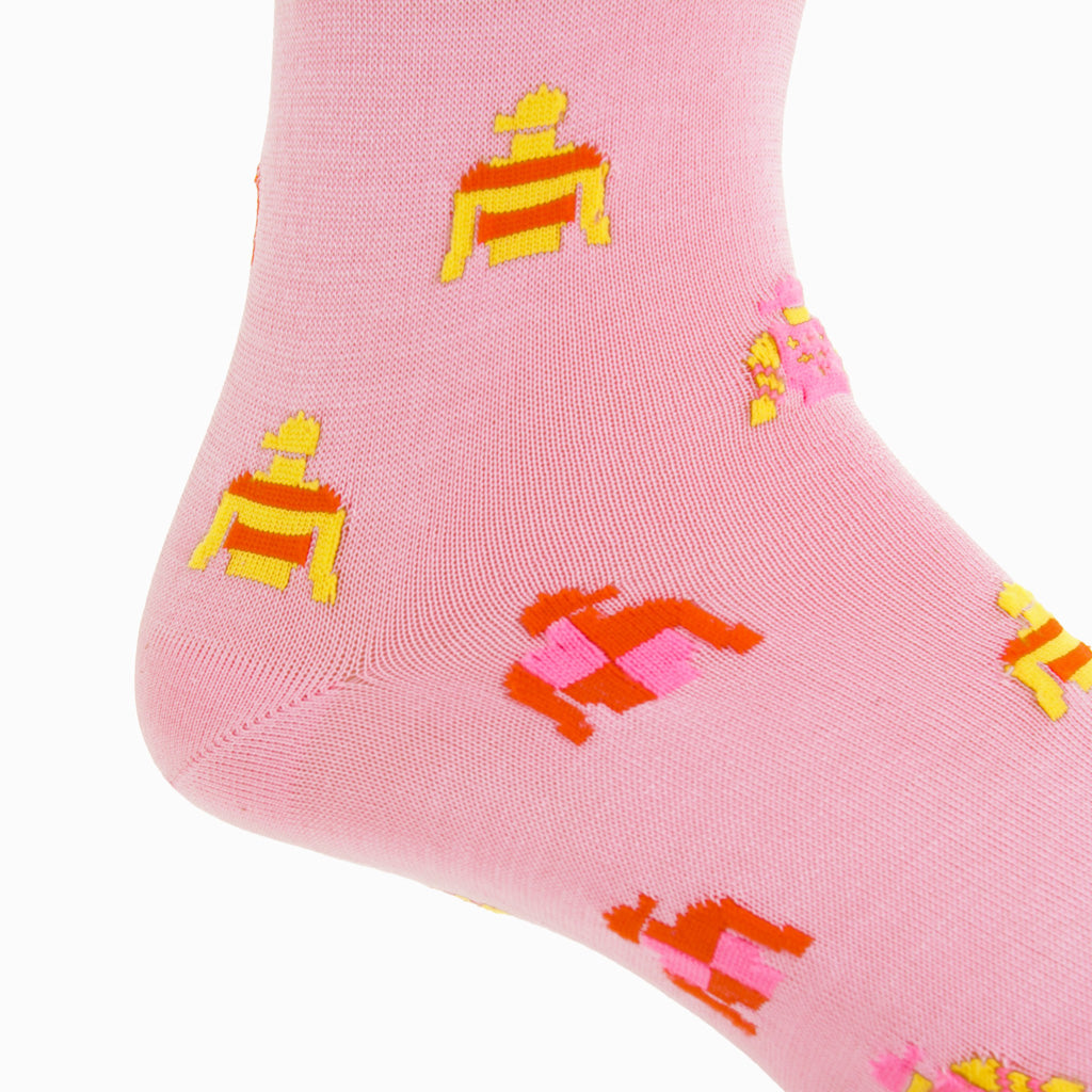 Pink with Rose, Lemon, &amp; Orange Jockey Silks Cotton Over-the-Calf Sock